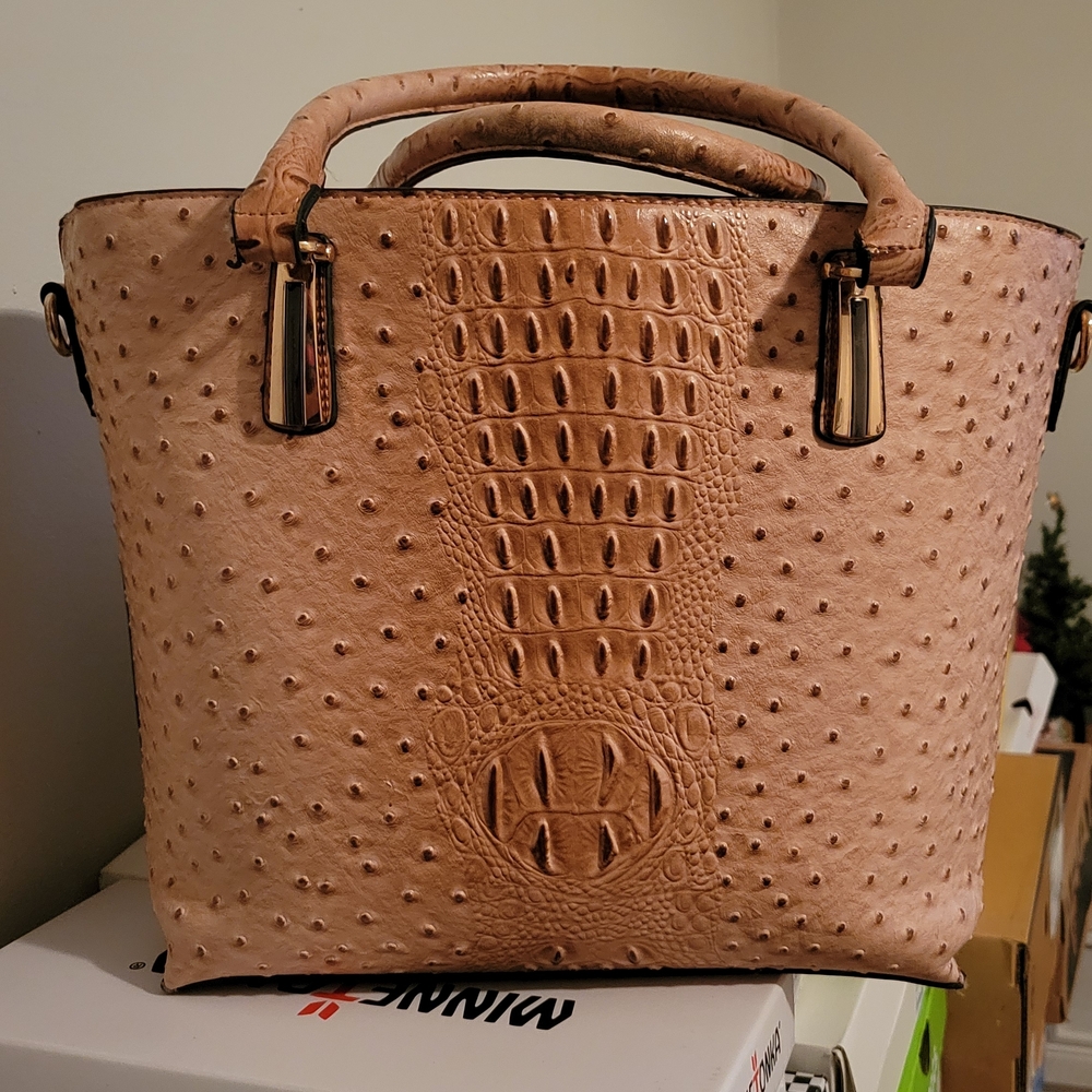 Structured Croc-Embossed Tote in Blush Pink with Gold Hardware